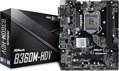 ASRock B360M-HDV LGA1151/Intel B360/DDR4/Quad CrossFireX/SATA3&USB3.1/M.2/A&GbE/MicroATX Motherboards