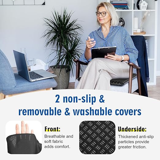 Seat Cushion, Gel Seat Cushion, Breathable Cool Suitable as Office Chair Cushion, Car Seat Cushion, Wheelchair Cushion, Large Size, Strong Support, Relieve Sciatica and Backache, 2 Anti-slip Covers1