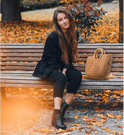 Frienda Straw Tote Bag Summer Beach Bag Handmade Straw Rattan Woven Handbag for Women Travel