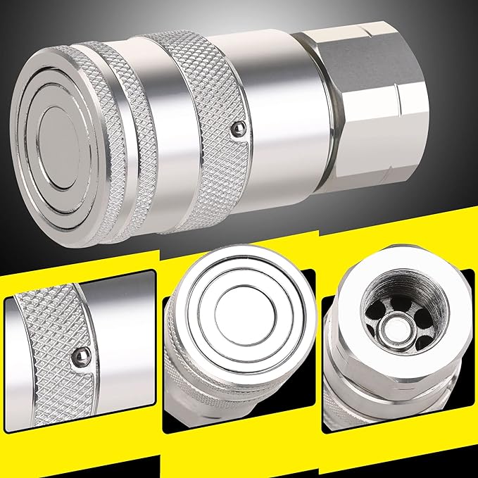 12AoAo NPT Skid Steer Hydraulic Couplers, Bobcat Flat Face Quick Connect Fittings with 2PCS Dust Covers
