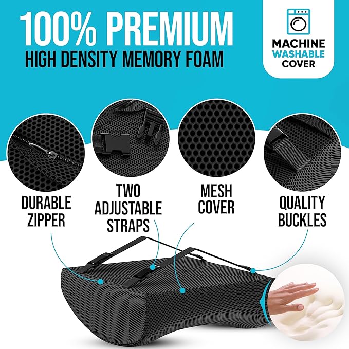 FORTEM Lumbar Support Cushion, Back Support for Office Chair and Car Seat, Back Rest for Gaming Chair, Memory Foam Pillow, Desk Chair Cushion, Breathable & Washable Cover, Adjustable Straps