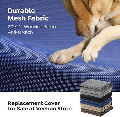 Veehoo Outdoor Elevated Dog Cot Bed, Cooling Raised Pet Bed for X-Large Dog, Washable Breathable Mesh Hammock Bed with No-Slip Feet, Indestructible Ground Off Training Platform Cot-49"x33" Blue