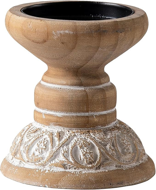 SOFE Farmhouse Wood Candle Holder, Handmade Pillar Candle Holders Brown Rustic Candle Stand Decorative, Candle Pedestal for Coffee Table, Living Room, Room Decor Aesthetic