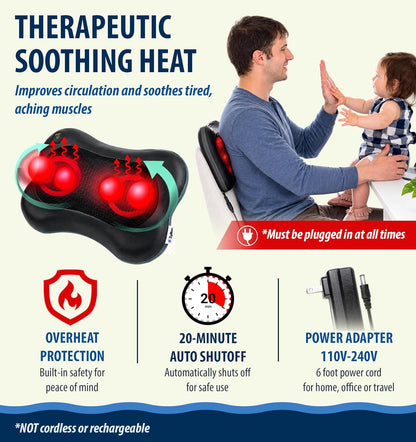 Shiatsu Back and Neck Massager with Heat - 3D Electric Kneading Deep Tissue Massage Pillow for Muscle Pain Relief, Black
