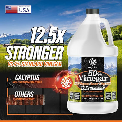 Calyptus 50 Pure Concentrated Vinegar  Maximum-Performance (12.5X) Power  Technical Grade  Dilutes Easily to 5 Acidity (1.5 Cups per Gallon)  Home and Outdoor Cleaning Concentrate  1 Gallon