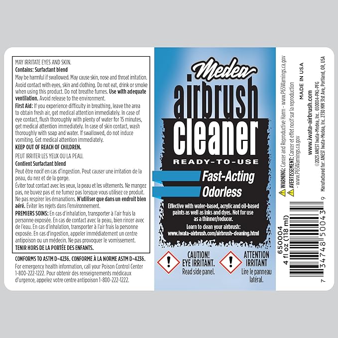Medea Airbrush Cleaner 4 oz  Ready-to-Use Solution for Airbrushes, Paint Brushes  Artist Tools  For Acrylic, Oil  Water-Based Paints, Inks, Dyes, Watercolors and Gouache. Deep Cleans  Flushes