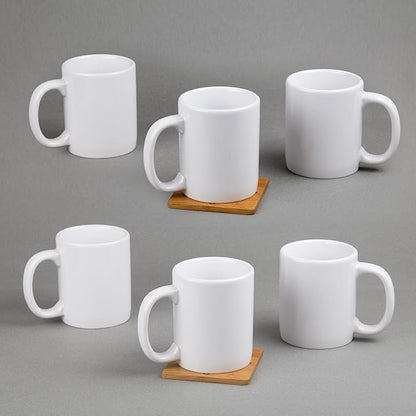 Creative Home - 85355 Creative Home Set of 6 Piece, 12 oz Ceramic Coffee Mug Tea Cup, 3-14" D X 4" H, White