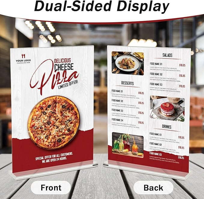 4-Pack Acrylic Sign Holder, 8.5 x 11 Inch Vertical T Shape Table Display Stand, Double-Sided Clear Plastic Sign Holders for Paper, Menu, and Flyer, Ideal for Home, Office, Restaurants, and Stores