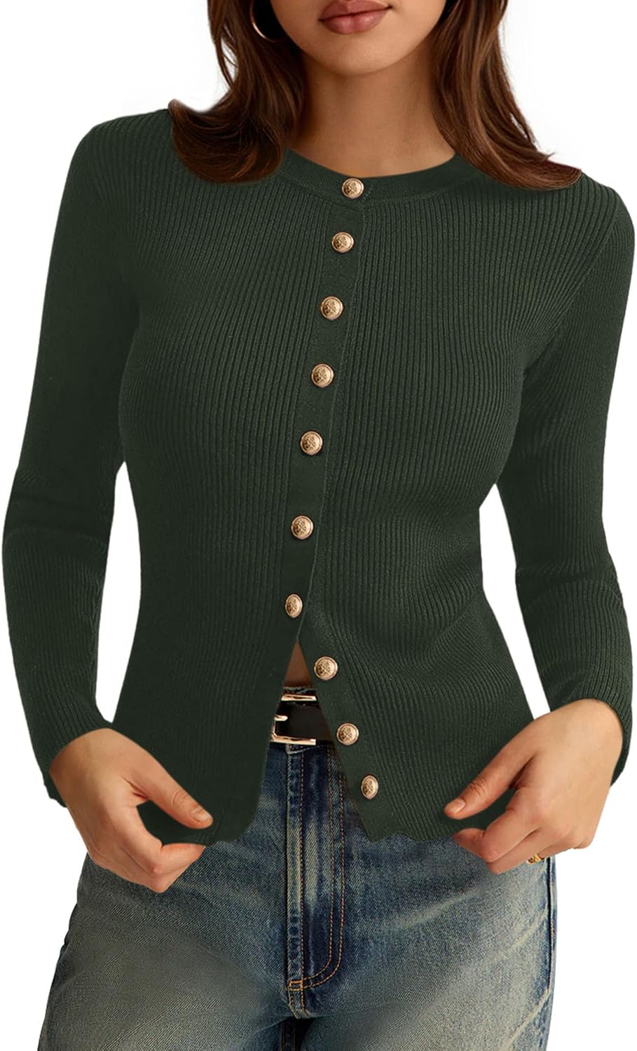 PRETTYGARDEN Women's Fall Lightweight Cardigan Sweaters | Button up, Soft Ribbed Knit, Long Sleeve Tops, Slim Fitted, Casual Going Out Outfits, Fall Fashion, Layering Winter Clothing