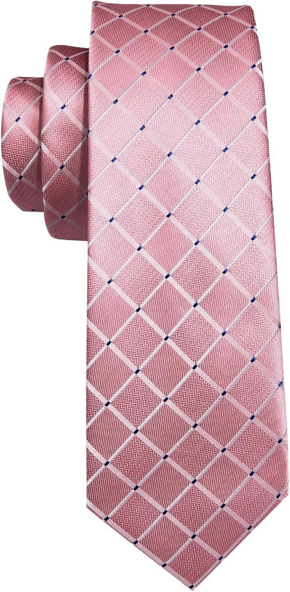 Barry.Wang Mens Tie Set Plaid Check Neckties Formal Business Wedding Luxury Pocket Square Cufflinks