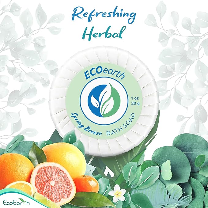 EcoEarth Round Soap Bars, 2in1 Shampoo  Conditioner 2-Piece Set (Spring Breeze, 1 oz each, 100 pc), Delight Your Guests with Revitalizing  Refreshing Hotel Toiletries  Hotel Amenities
