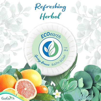 EcoEarth Round Soap Bars, 2in1 Shampoo  Conditioner 2-Piece Set (Spring Breeze, 1 oz each, 100 pc), Delight Your Guests with Revitalizing  Refreshing Hotel Toiletries  Hotel Amenities