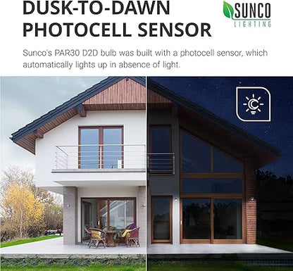 Sunco Dusk to Dawn LED Outdoor Light Bulb PAR30, Flood Light Bulbs for Patio Porch, 11W (75W Equivalent), 850 LM, 5000K Daylight, Non-Dimmable, Photocell Sensor UL 2 Pack