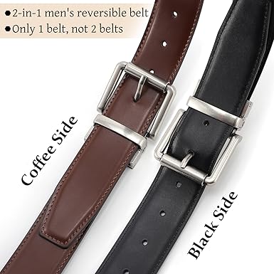 KASBAH Men's Reversible Leather Belt Work Casual Belt Two-in-One Belt With Rotated Buckle Double Sided Men Dress Belt