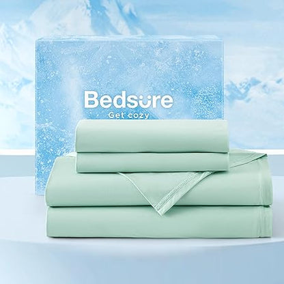 Bedsure Cooling Sheets Queen Size, Cooling Bed Sheets for Hot Sleepers, Chill Cool Sheet, Deep Pocket Up to 17.5 Inches, Soft  Breathable Queen Sheet Set, 4 Pieces, Green