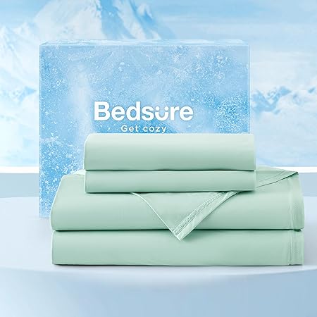Bedsure Cooling Sheets Queen Size, Cooling Bed Sheets for Hot Sleepers, Chill Cool Sheet, Deep Pocket Up to 17.5 Inches, Soft  Breathable Queen Sheet Set, 4 Pieces, Green