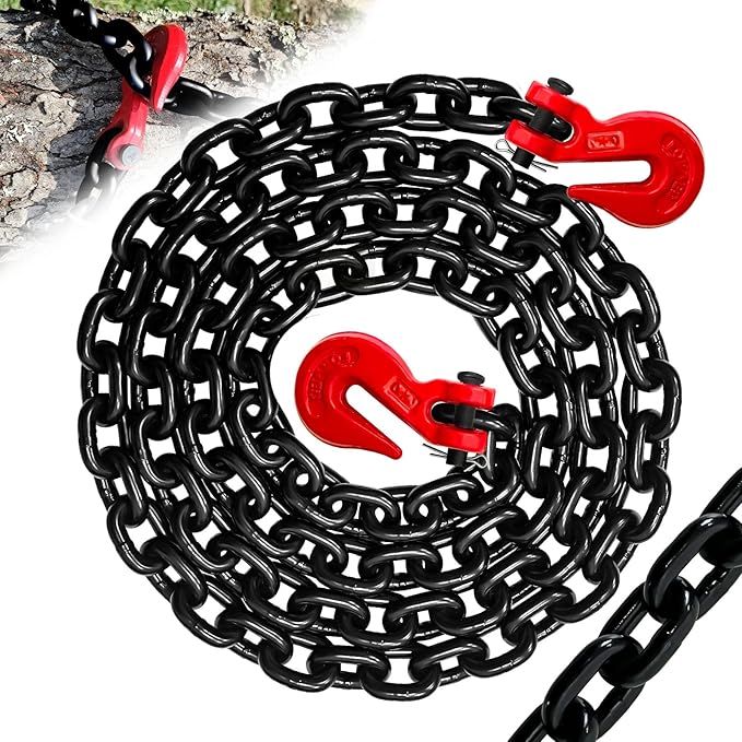3/8" Transport Binder Chain-G80 Heavy Duty Log Chain with G70 Hooks Wll 7100 lbs|10FT Safety Tow Chains Towing Trailer Extension|Secure Working Load for Tie-Down&Lifting&Flatbed (EP Black)