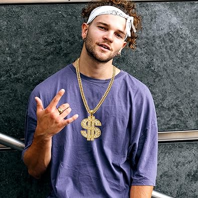 AHIER Gold Necklace Chain with Dollar Sign, 18K Gold Plated Hip Hop Chain Necklace Pendant for Men, 30inch (Rotatable,Lion Head)