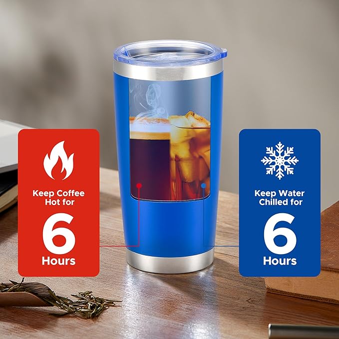 OMTech 20oz Tumblers Bulk, 6pc Stainless Steel Tumbler Set with Lid  Straw, Double Wall Vacuum Insulated Mug for Laser Engraver, Travel Coffee Mug for Hot  Cold Drinks, Navy Powder Coated Cup
