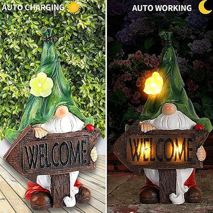 Garden Gnome Statue, Sculpture Funny Resin Gnome Garden Figurines and Solar Garden Statue for Garden Decorations,Patio Yard Lawn Ornaments Gift 12.3inch Tall