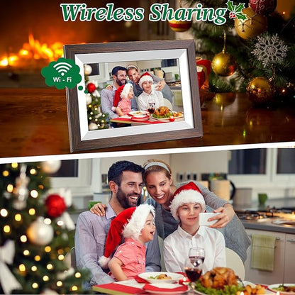 Frameo-Digital-Picture Frame 10.1 Inch Electronic-Digital Photo Frame with IPS Touch Screen HD Display, Smart WiFi Photos or Videos Farme via Free Frameo APP (Brown Wood Frame)