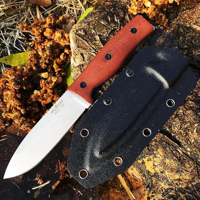 WATCHMAN F017 9.45inch Fixed Blade D2 Knives with Sheath,Big Full Tang Bushcraft Knife with Kydex Sheath Hunting Knife with Mircarta Handle for Camping, Survival, Fishing (areca palm), F017