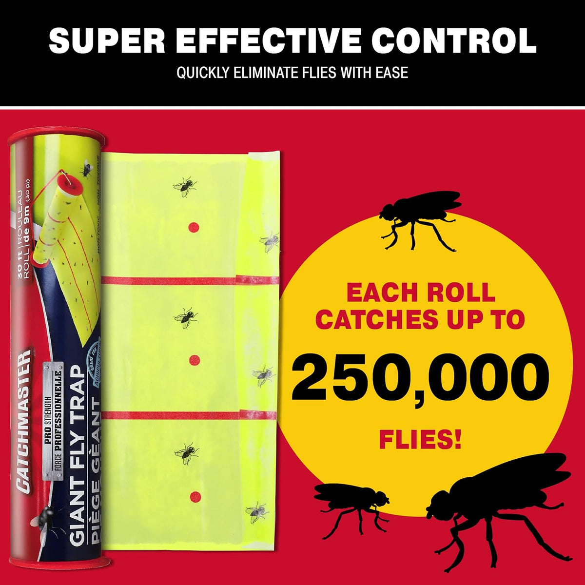 Catchmaster Giant Fly Glue Trap 1-Pack 30 Feet Each, Adhesive Fly Traps Outdoor, Sticky Bug Catcher, Bulk Flying Insect Paper Roll, Pest Control for Garage, Barn, Greenhouse & Garbage Room