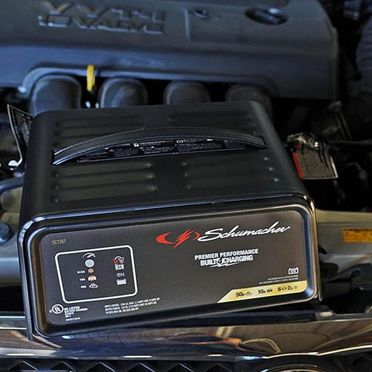 Schumacher Electric 50A 12V Car Battery Charger, Engine Starter  Maintainer - Fully Automatic Battery Charger for Cars, Trucks  RVs - 6A Charge 2A Maintain  10A Boost Modes - SC1361