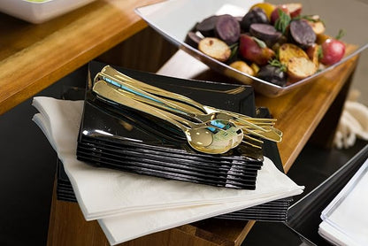 Plastic Cutlery Silverware Extra Heavyweight Disposable Flatware, Full Size Plastic Spoons Like Gold 24 Pack
