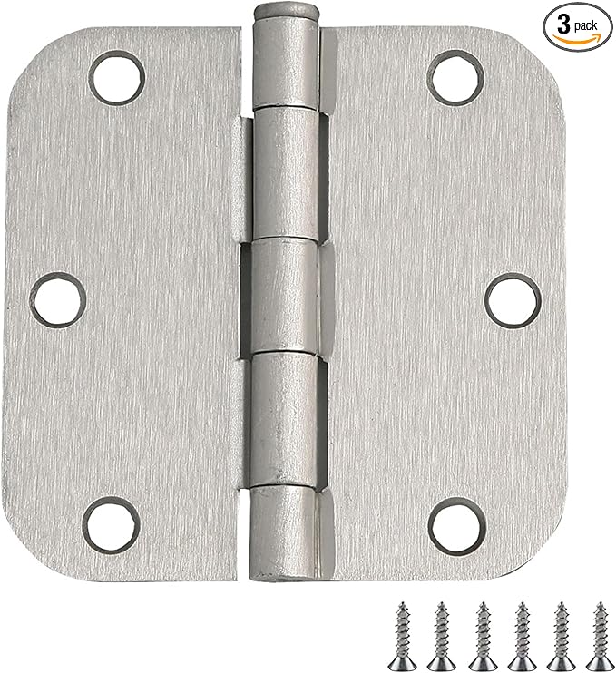 Design House 181412 Door Hinges for Interior Doors 58-inch Radius Steel Door Hinge Door Hardware, 3-12-inch x 3-12-inch, Satin Nickel, 3-Pack