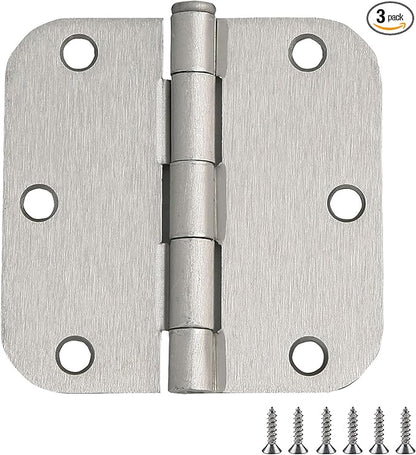 Design House 181412 Door Hinges for Interior Doors 58-inch Radius Steel Door Hinge Door Hardware, 3-12-inch x 3-12-inch, Satin Nickel, 3-Pack