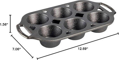 Lodge Seasoned Cast Iron Muffin Pan, 6 Impressions , 12.69", Black