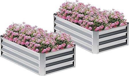 2PCS 4x2x1FT Galvanized Raised Garden Bed,Planter Raised Beds-Metal Garden Box,Large Plant for Outdoor Planting, Vegetables Bed,Flower,Herb-Sliver