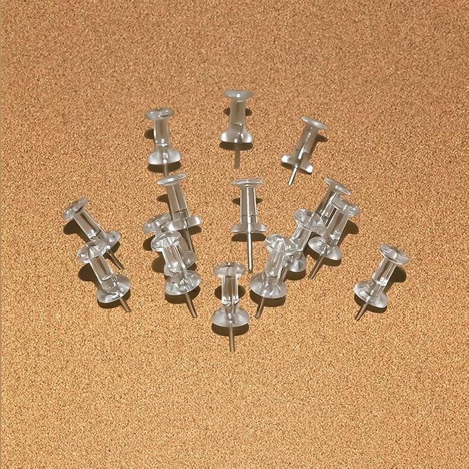JIKIOU Push Pins Tacks 800 Count in Reusable Box, Standard Clear Thumb Tacks Steel Point and Clear Plastic Head for Wall Corkboard Map Calendar Photo Home Office Craft Projects Plastic Head Steel Pin