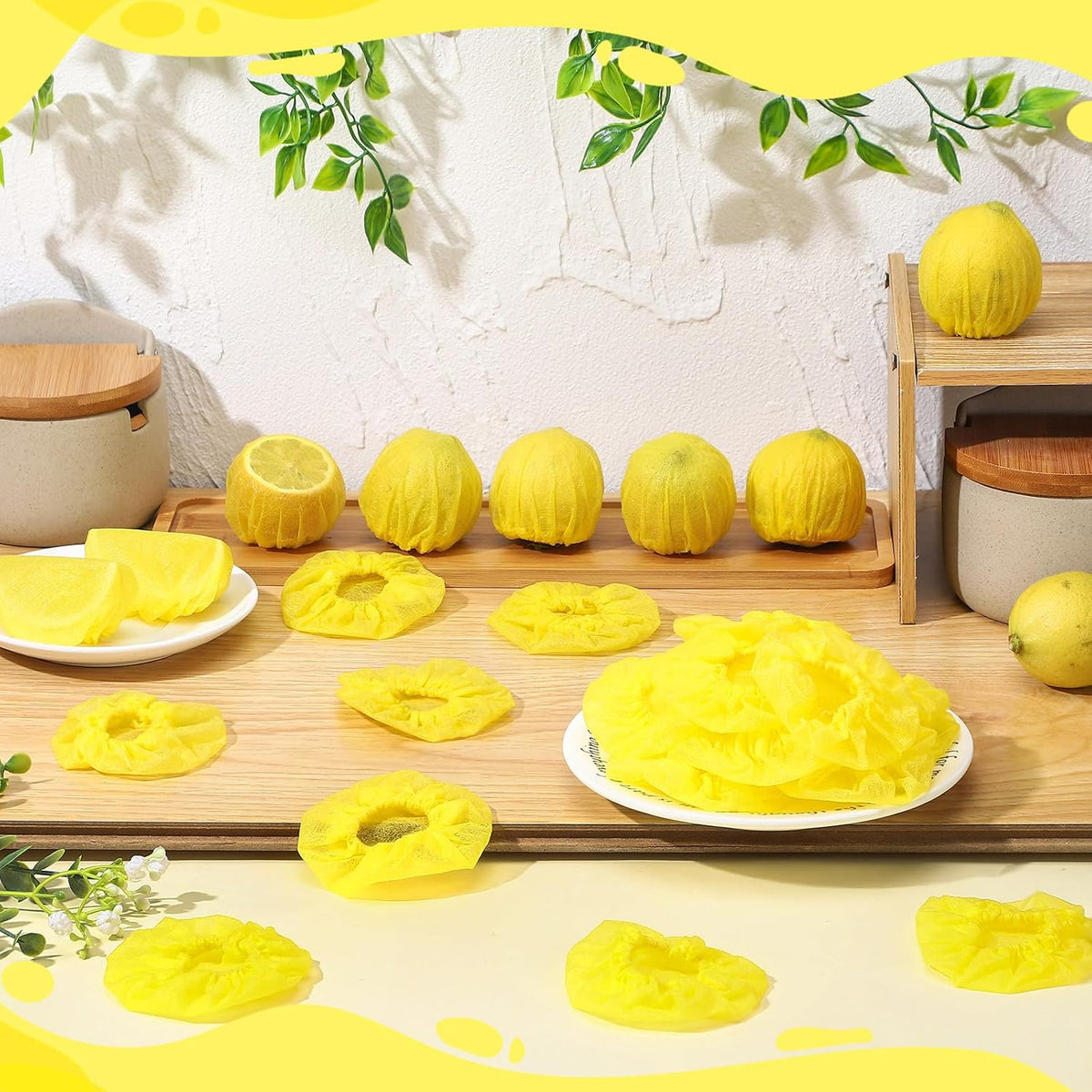 500 Pack Lemon Cover for Squeezing, Lemon Seed Free Mesh Nets Yellow Lemon Squeezing Bags Filter Seeds, Fits Lemon Halves, Elastic Design, Family Gathering Kitchen Bar Restaurant
