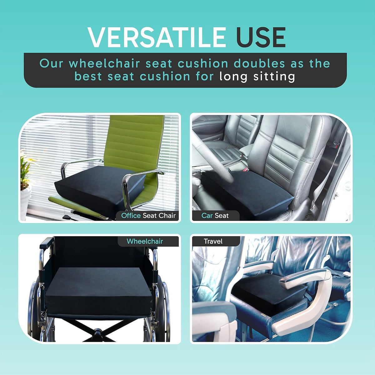 Wheelchair Cushions for Elderly, Comfortable Thick Memory Foam Wheelchair Cushion, Chair Cushion for Seniors - Pressure Relief, Water Resistant Washable Removable Cover