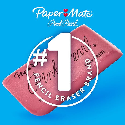 Paper Mate Large Pink Pearl Erasers, 12 pcs, Stain Resistant, Latex-Free, Back-to-School Supplies for Teachers & Students, Artists, for Classroom, Office & Home