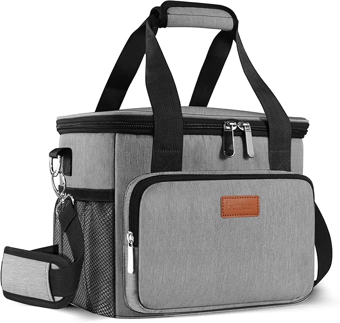 Femuar Lunch Bags for WomenMen, Insulated Lunch Bag for Work Office Picnic - Large Lunch Cooler Bag Leakproof Lunch Box with Adjustable Shoulder Strap for Adults - Grey (15L)