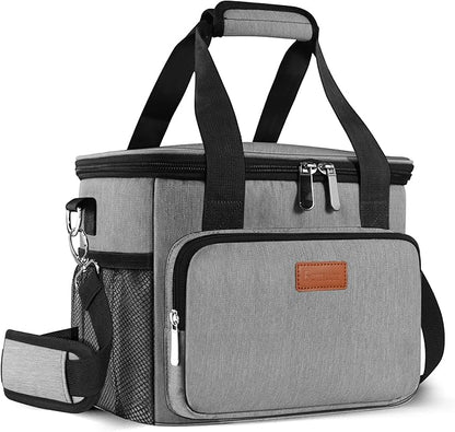 Femuar Lunch Bags for WomenMen, Insulated Lunch Bag for Work Office Picnic - Large Lunch Cooler Bag Leakproof Lunch Box with Adjustable Shoulder Strap for Adults - Grey (15L)