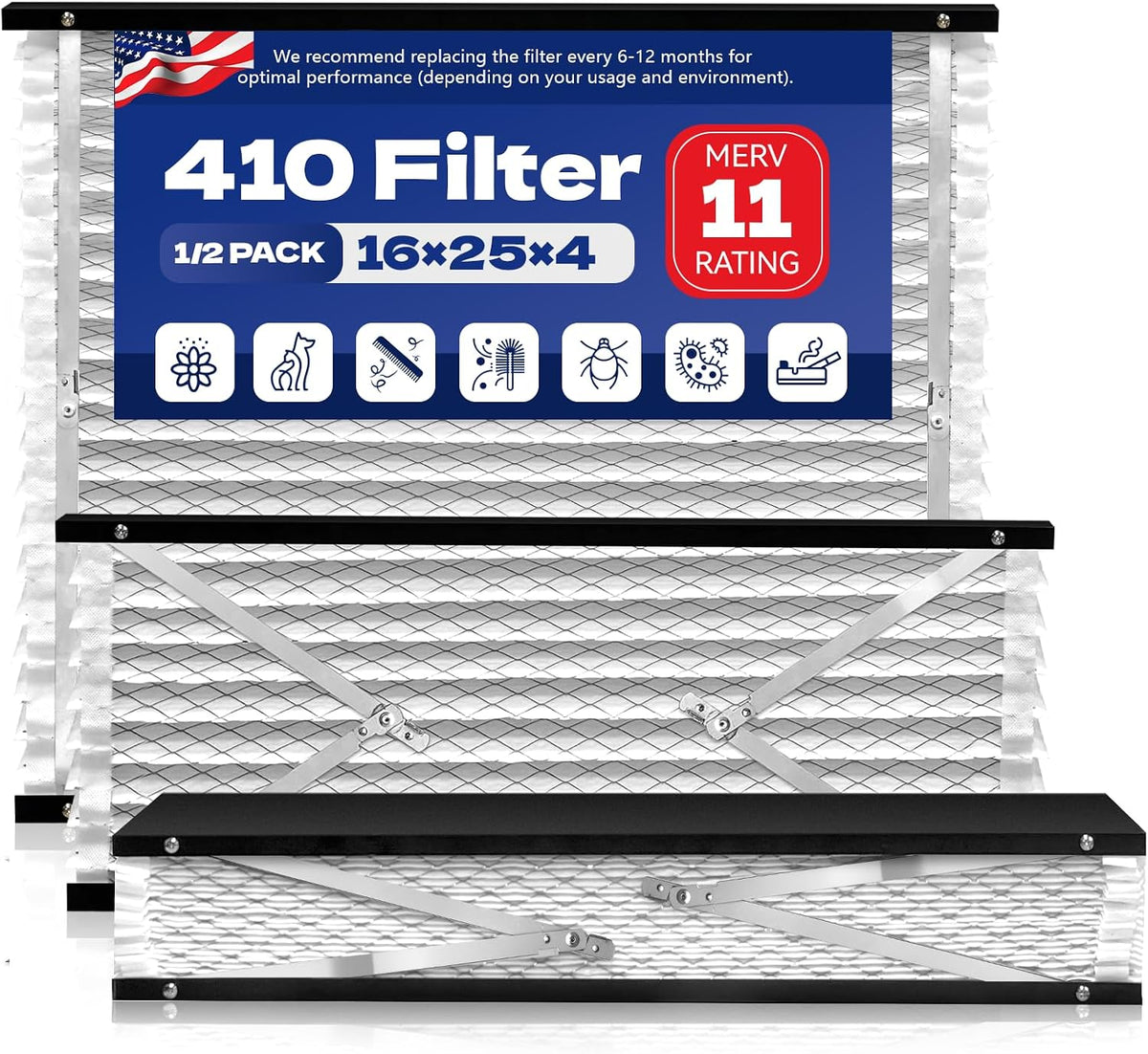 2-Pack 410 Replacement Filter Compatible with Aprilaire Whole House Air Purifiers, Models 1410, 1610, 2410, 2416, 3410, 4400, MERV 11 Air Purifiers, Size: 16x25x4(Actual Size 16.1''x27.8"x4)