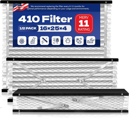 2-Pack 410 Replacement Filter Compatible with Aprilaire Whole House Air Purifiers, Models 1410, 1610, 2410, 2416, 3410, 4400, MERV 11 Air Purifiers, Size: 16x25x4(Actual Size 16.1''x27.8"x4)