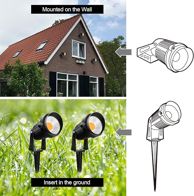 ZUCKEO 10W Landscape Lighting Low Voltage LED Landscape Lights, IP66 Waterproof Landscape Spotlights Yard Lawn Garden Outdoor Lights 12V 24V 1000LM Warm White (12Pack with Connectors)