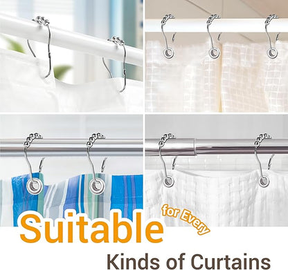 ikloo Shower Curtain Hooks for Bathroom, Decorative Curtain Rings for Shower Rods, Metal Shower Hook for Curtains, Rust Proof Stainless Steel, Shower Curtain Hangers, Set of 12, Chrome