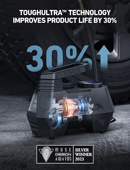 AstroAI Tire Inflator Portable Air Compressor Tire Air Pump for Car Tires - Car Accessories, 12V DC Auto Pump with Digital Pressure Gauge, Emergency LED Light for Bicycle, Balloons, Blue