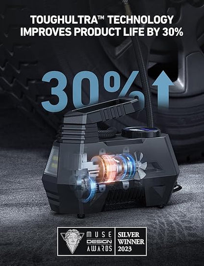 AstroAI Tire Inflator Portable Air Compressor Tire Air Pump for Car Tires - Car Accessories, 12V DC Auto Pump with Digital Pressure Gauge, Emergency LED Light for Bicycle, Balloons, Blue