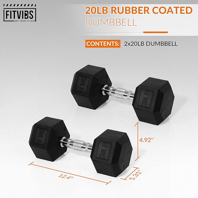 Hex Dumbbells Rubber Coated Hand Weights Pairs for Exercises and Fitness, Pairs
