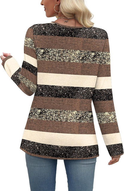 Long Sleeve Shirts for Women Fall Outfits V Neck T Shirts Button Down Tunic Tops Fashion Clothing