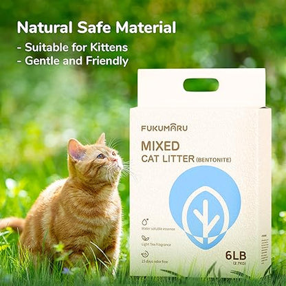 FUKUMARU Tofu Cat Litter, Strong Clumping Cat Litter Pellets, Effective Oder Control, Ultra Absorbent, Dust Free, Natural, Flushable, Lightweight, Low Tracking, White Tea, 6lb x 3 Bags