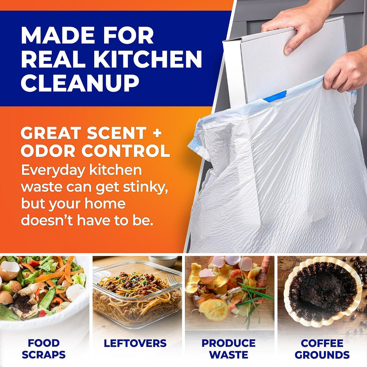 Ultra Strong 13 Gallon Trash Bags, Tall Kitchen Trash Bags 13 Gallon Size, Drawstring Closure, Continuous Odor Control, White, Clean Burst Scent, 40 Bags