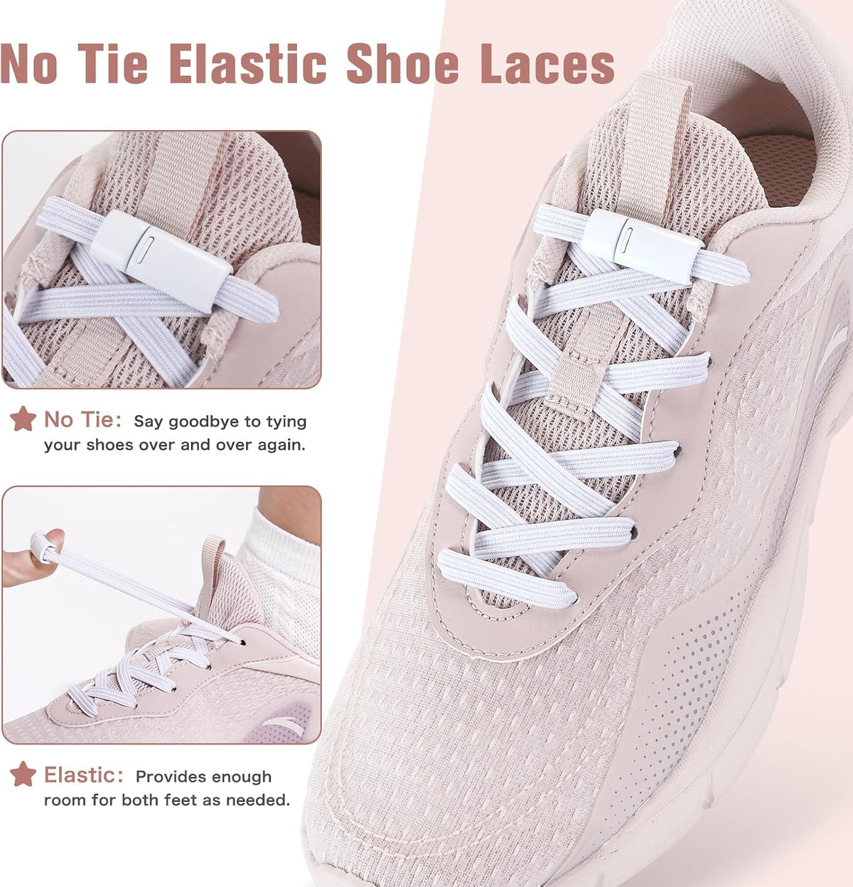 Aiboxin Elastic No Tie Shoelaces for Kids Adults Tieless Stretch Shoe Laces Magnetic Stretchy Shoe Strings for Sneakers with Lock, Easy On & Off , Flat Elastic Shoe Laces for Men, Women, Elderly